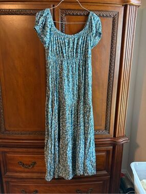 easel Teal Floral Tiered Maxi Dress